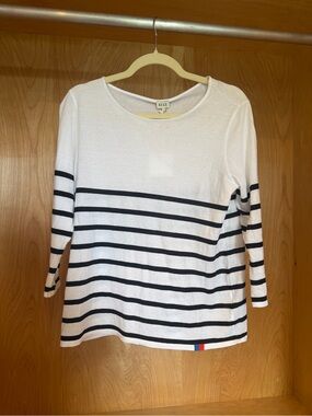 KULE White Long Sleeve Tee with Black Stripes